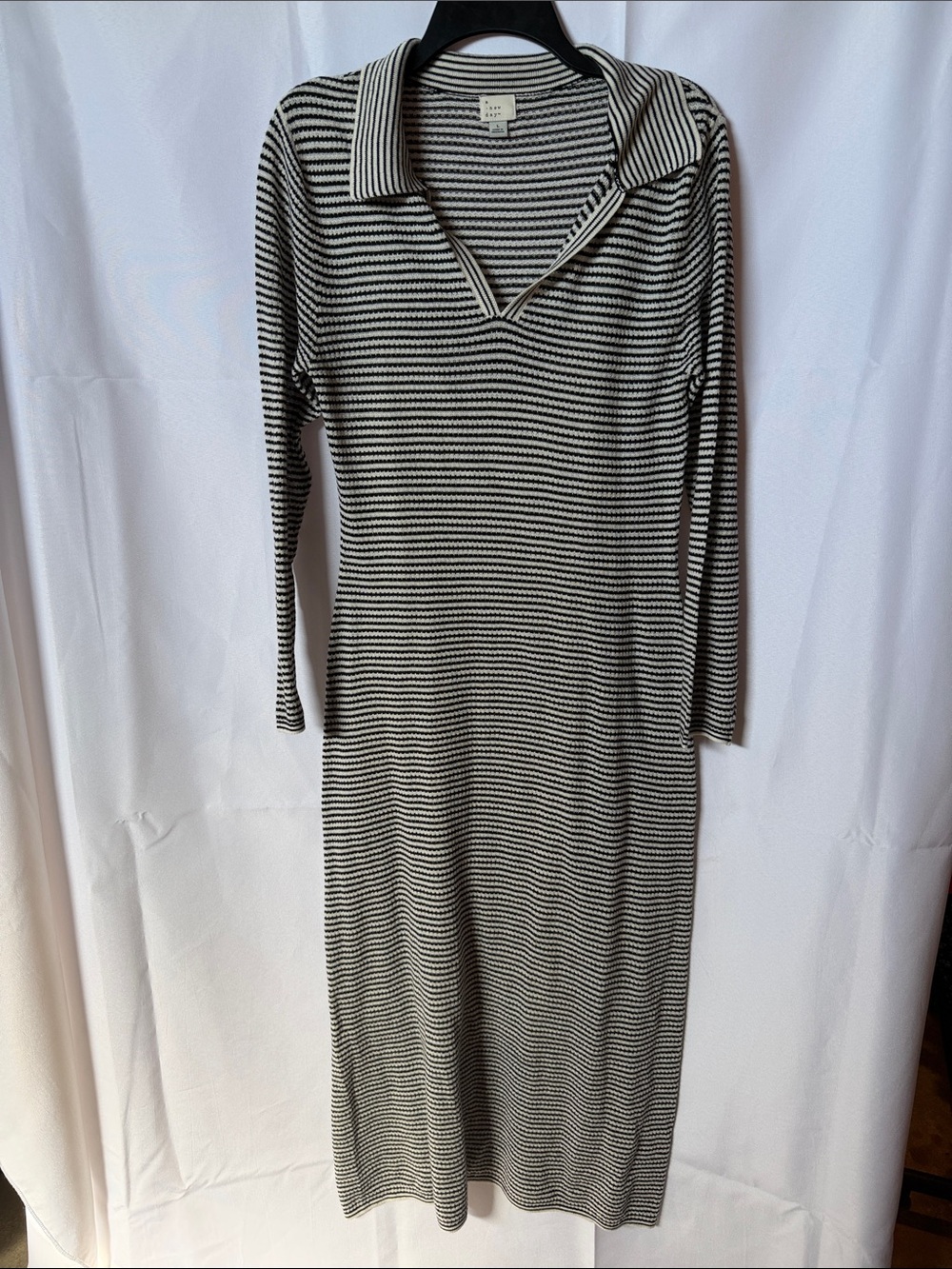 a new day Black & White Striped Collared Knit Midi Dress